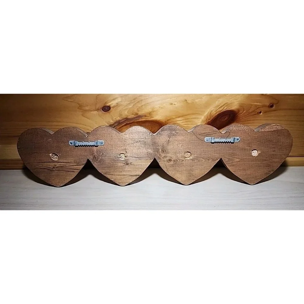 Vintage 80s Heart Shaped Wood Small 4 Peg Wall Coat/Key Hanger/Leash/Scarf